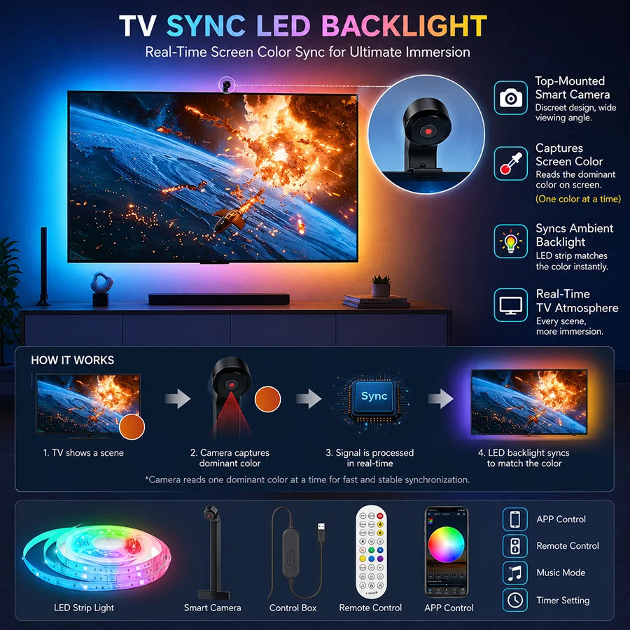 TV Sync RGBIC Backlight with Camera