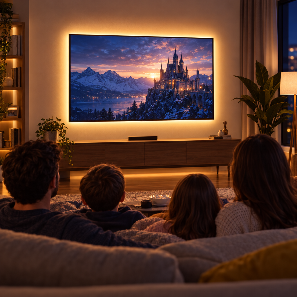 USB LED strip backlighting a TV in a living room