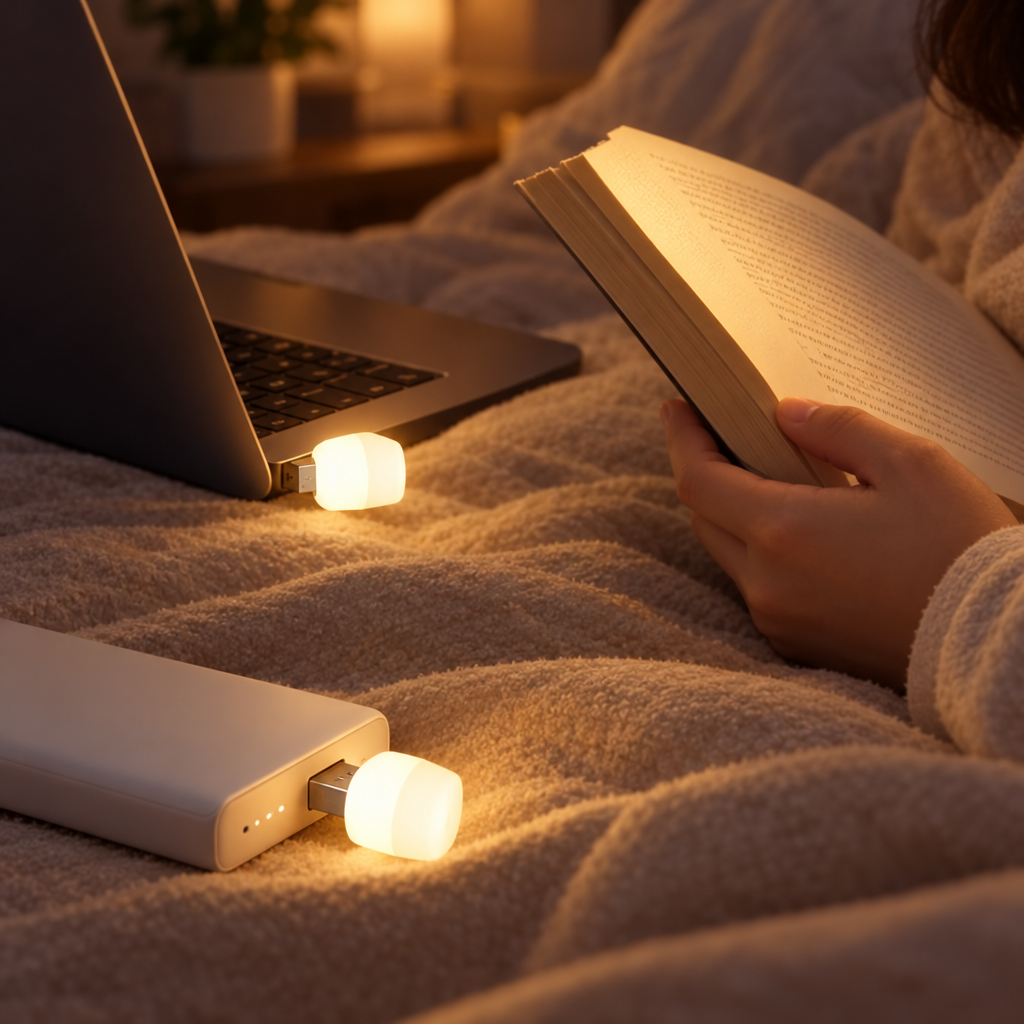 Mini USB LED night light used for reading in bed