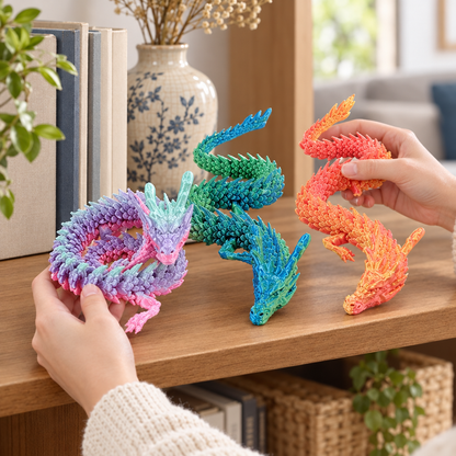 Articulated Chinese dragon displayed on a living room shelf
