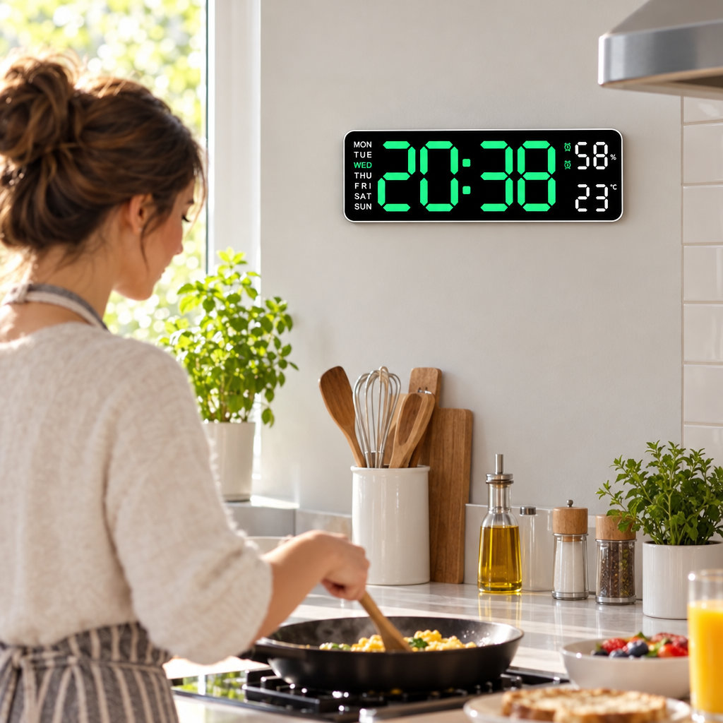 9-inch digital wall clock in a kitchen