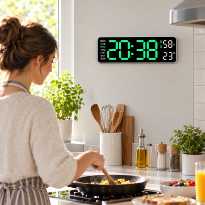 9-inch digital wall clock in a kitchen