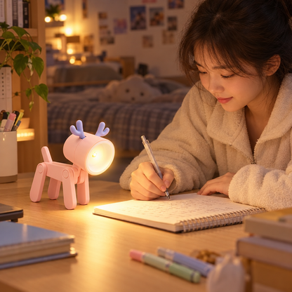 Mini folding pet lamp lighting a student's desk at night
