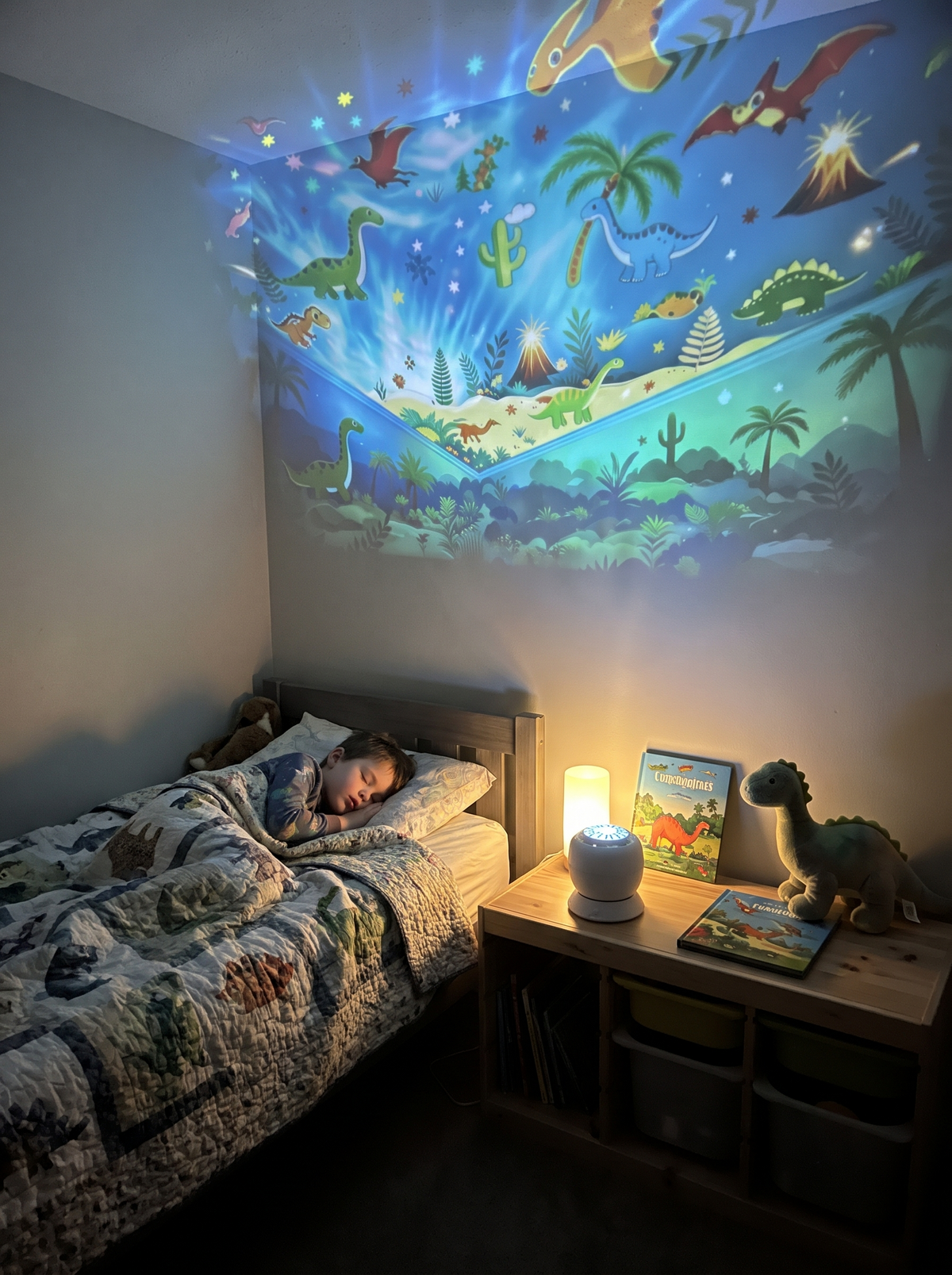 Dinosaur Projection Night Light giving a soft calming glow at night