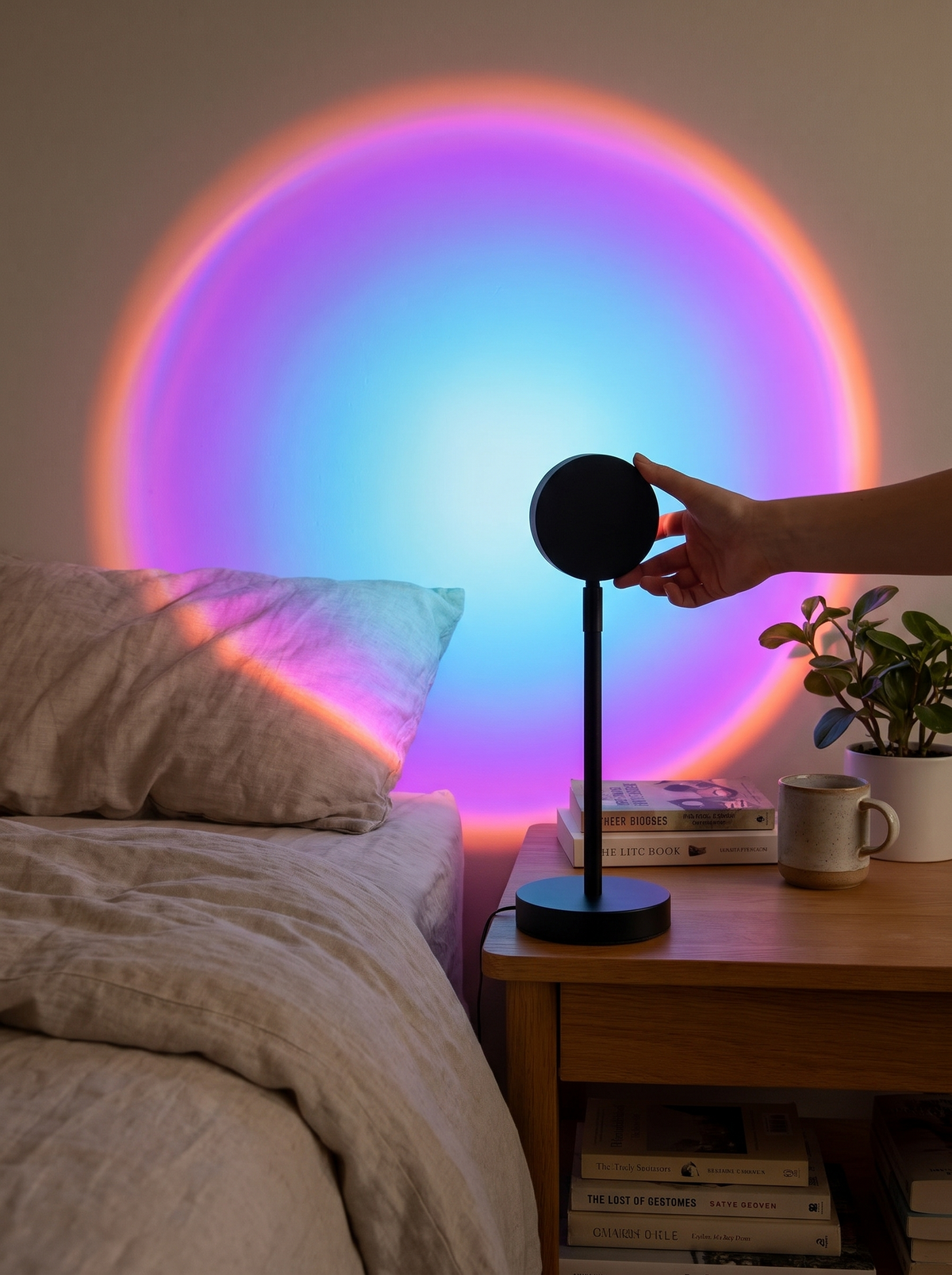Rainbow Projection Lamp angled toward a wall