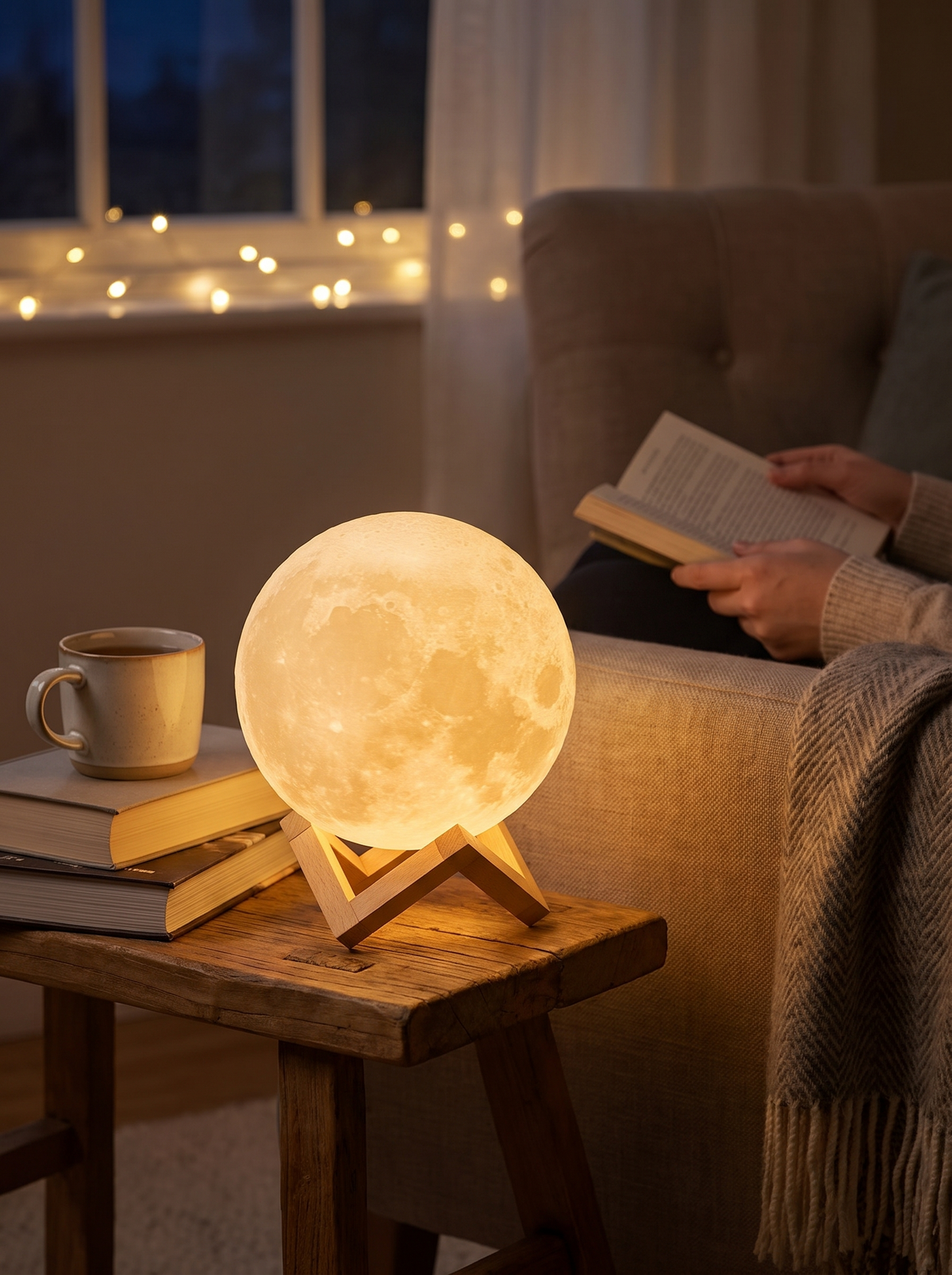 Moon Lamp giving a calm evening glow in a living space