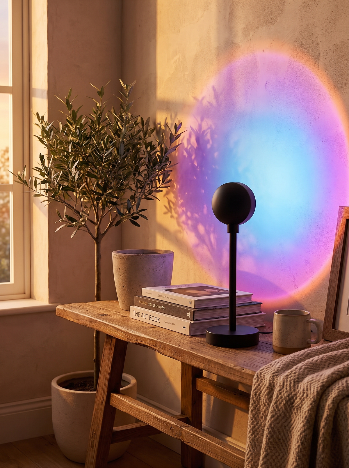 Rainbow Projection Lamp casting a golden hour glow on a wall
