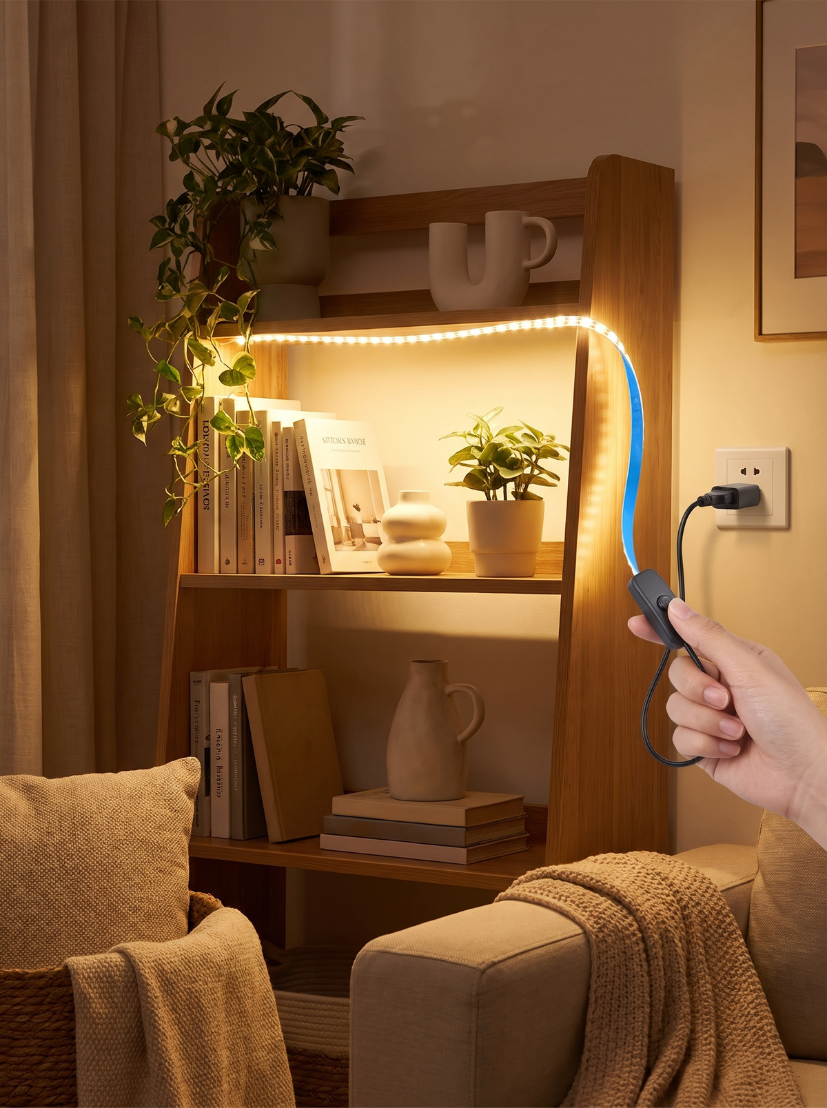 USB LED Strip Light plugged in and glowing