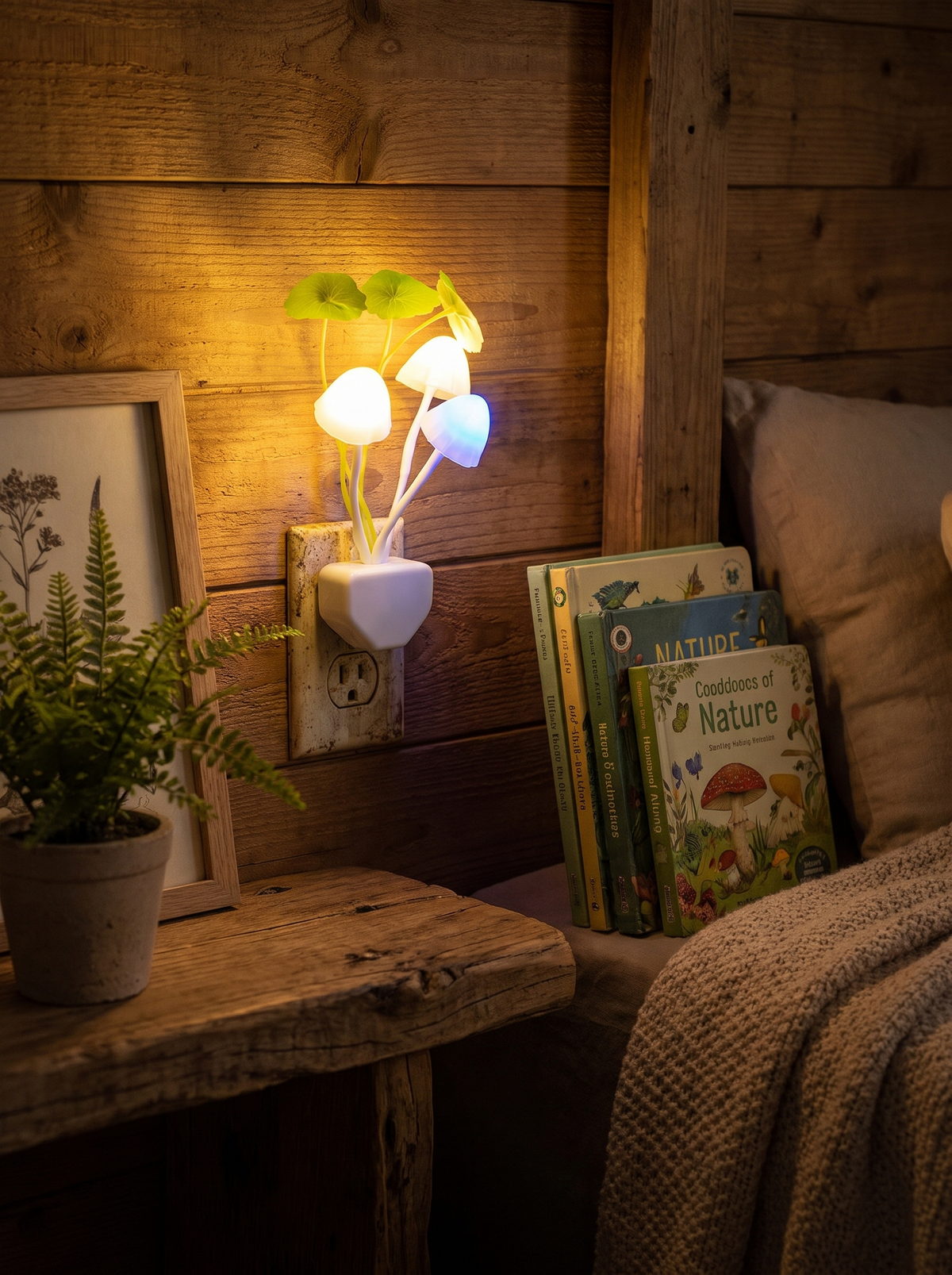 Mushroom night light adding woodland charm to a room
