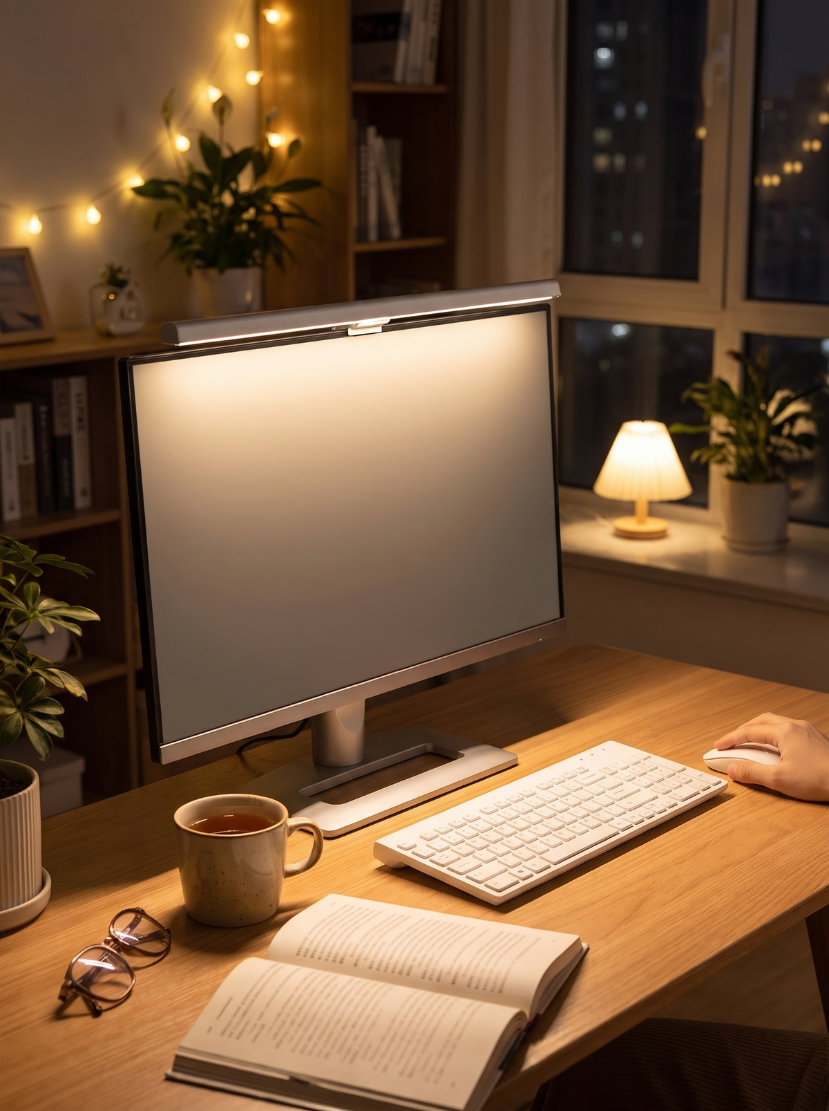 Dimmable monitor light bar at a lower brightness