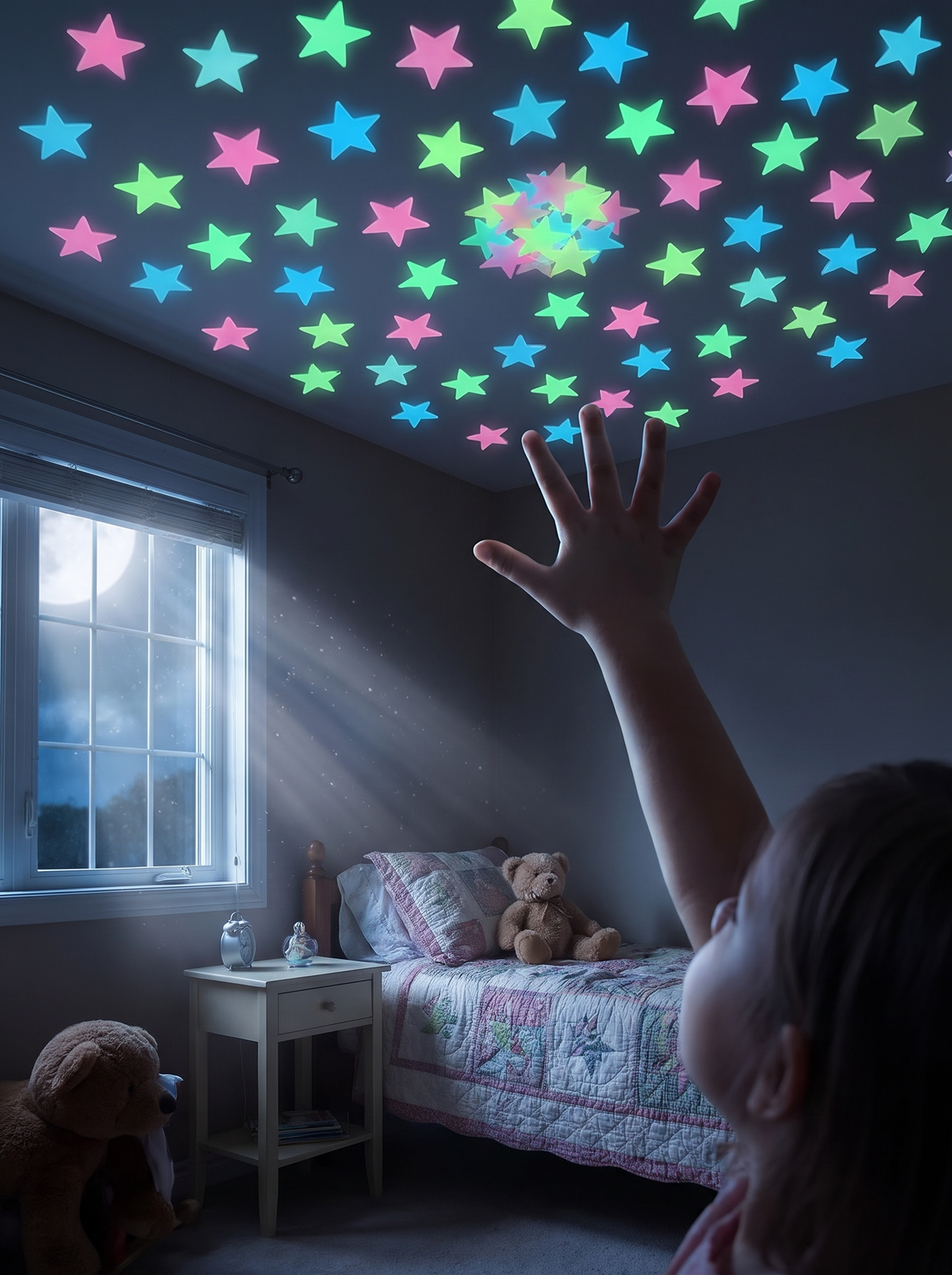 3D star stickers glowing after lights out