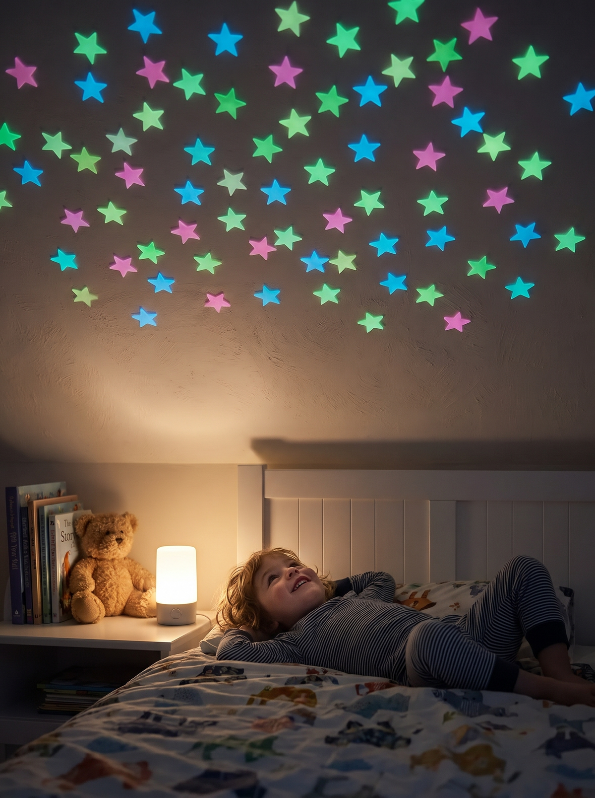 Glow in the dark star stickers on a ceiling