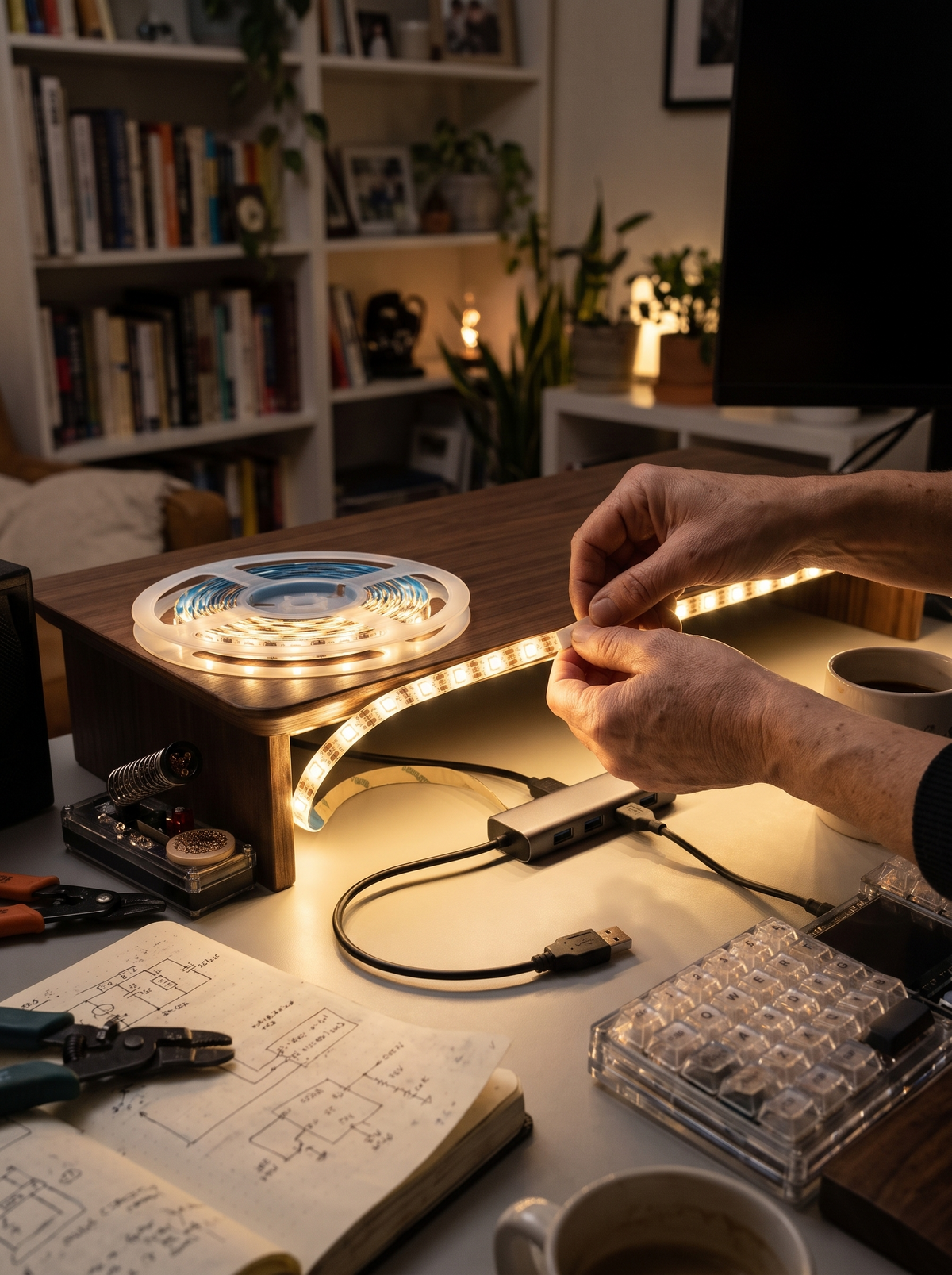 Single color USB LED tape light under a shelf