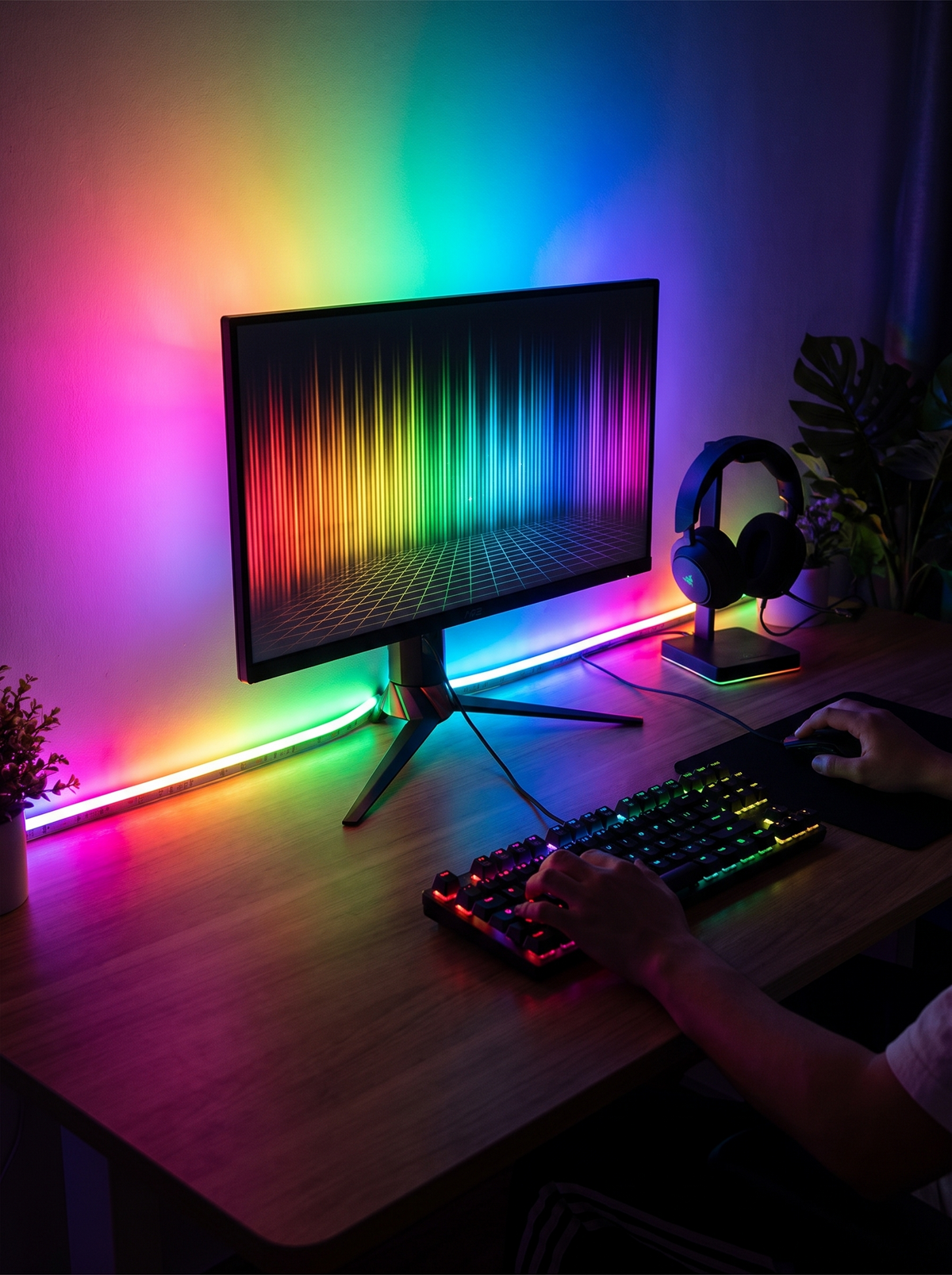 Addressable LED strip lighting effects in a room