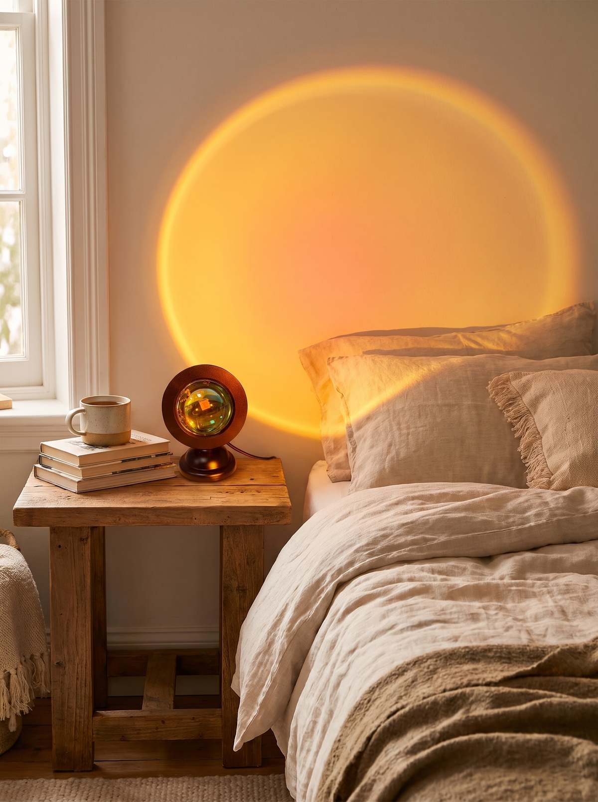 USB sunset lamp casting a halo on a wall