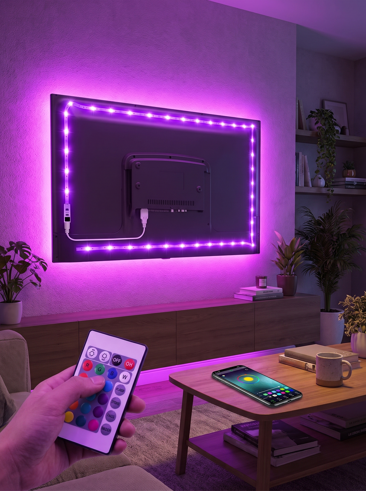 Bold 5050 RGB strip lighting behind a TV