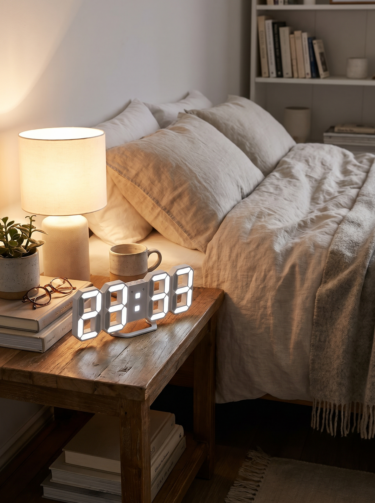 LED digital clock on a living room wall