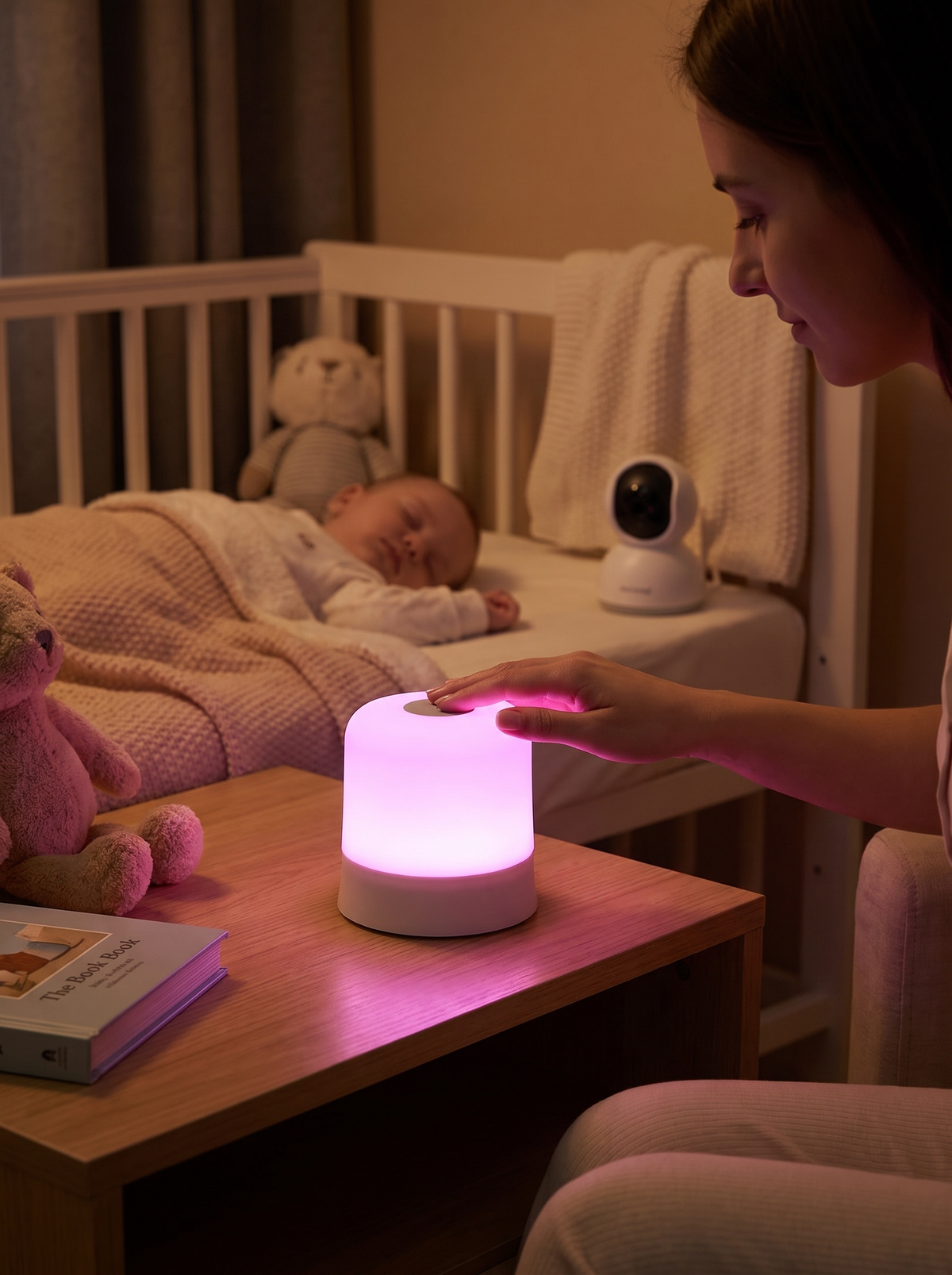 Touch night light glowing softly at night