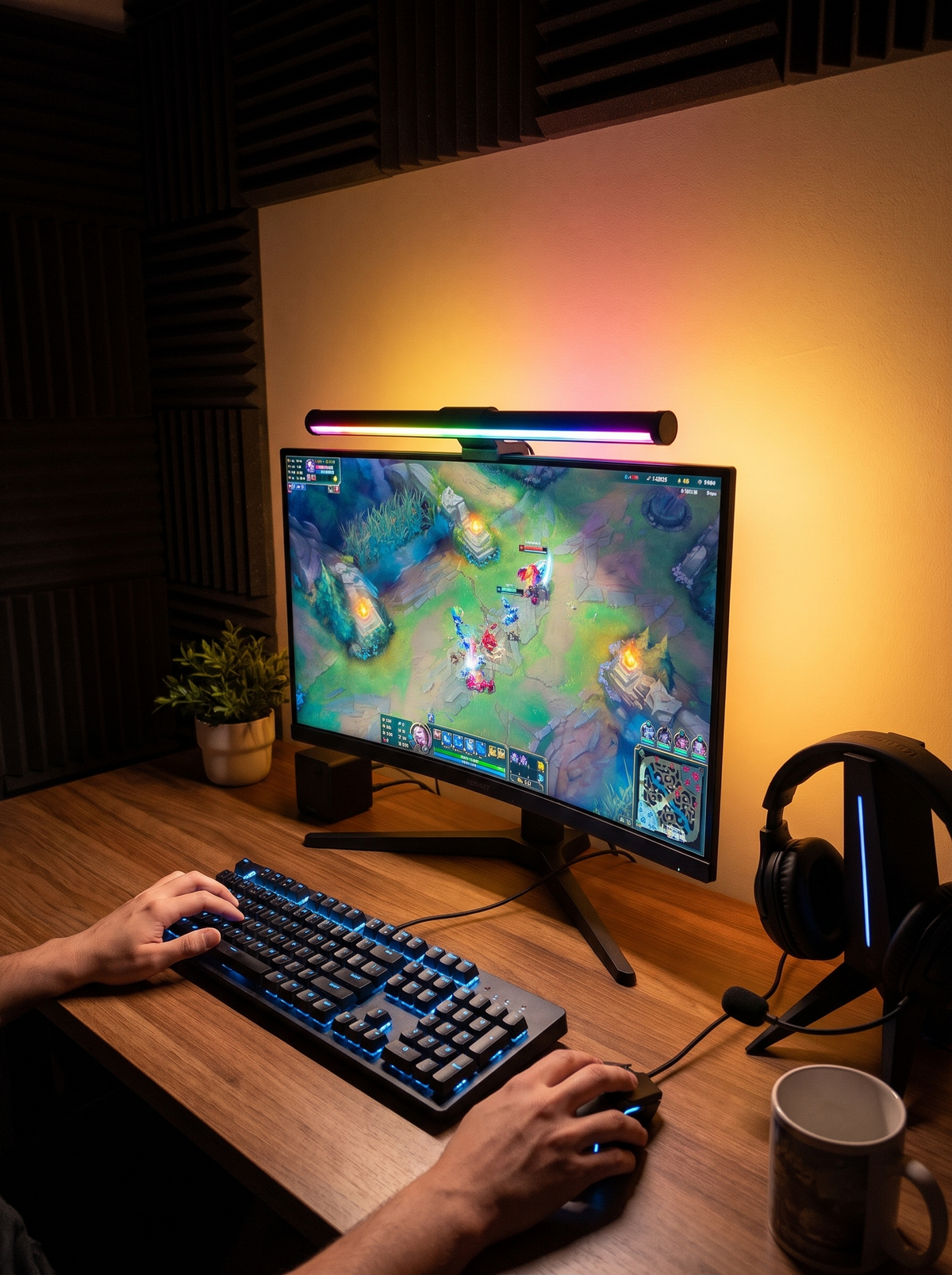 RGB monitor light bar completing a desk setup