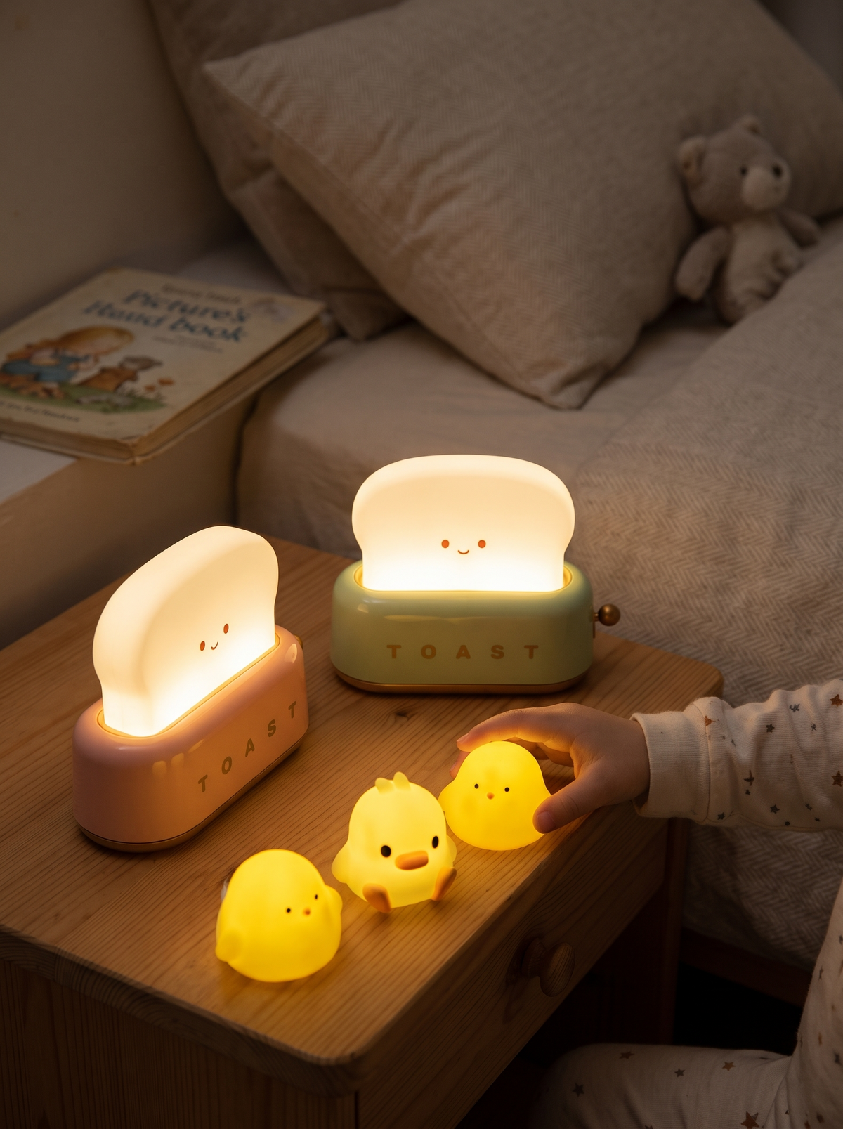 Chick night light glowing softly in a nursery