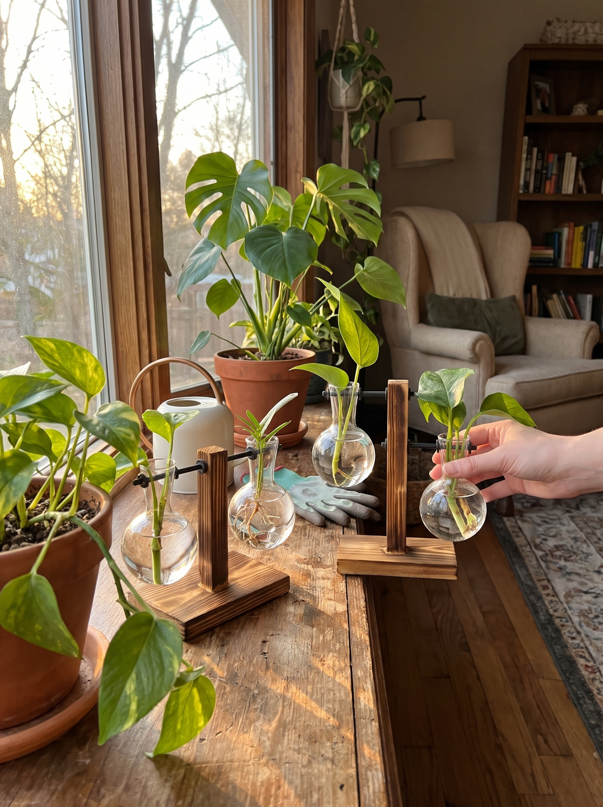 Roots growing in a hydroponic glass vase