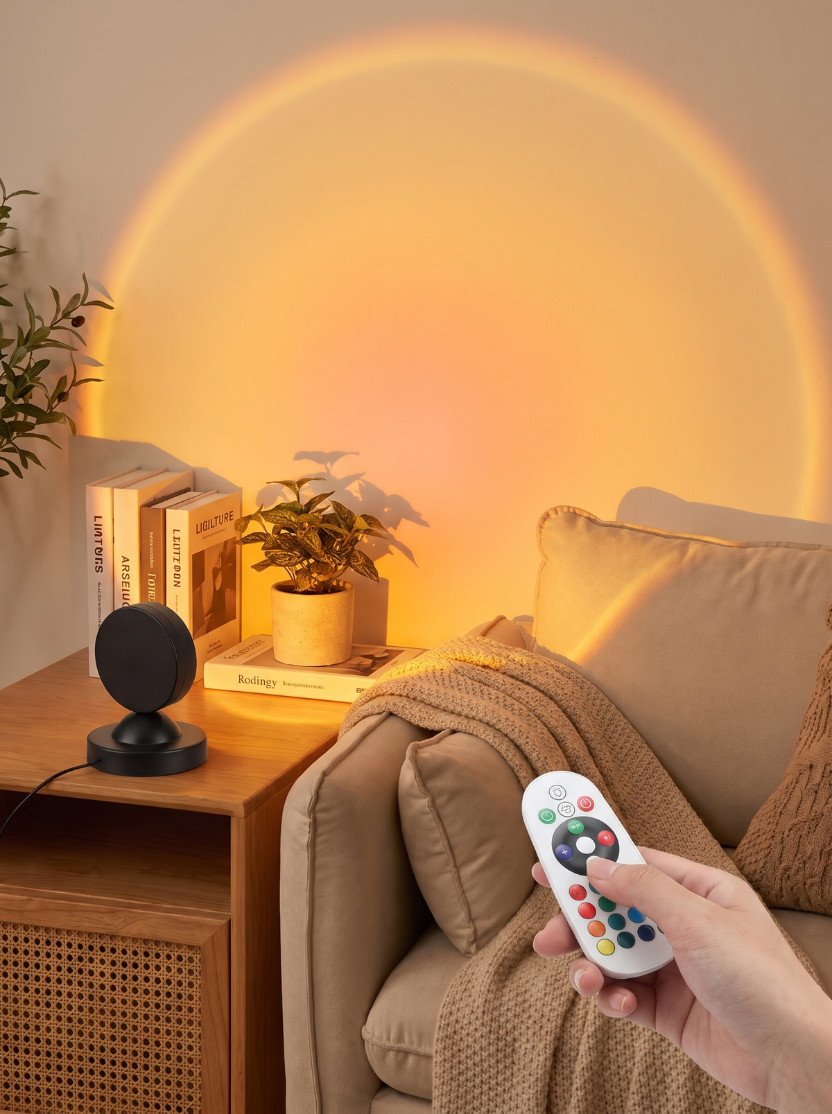 Changing sunset lamp colors with a remote from the couch