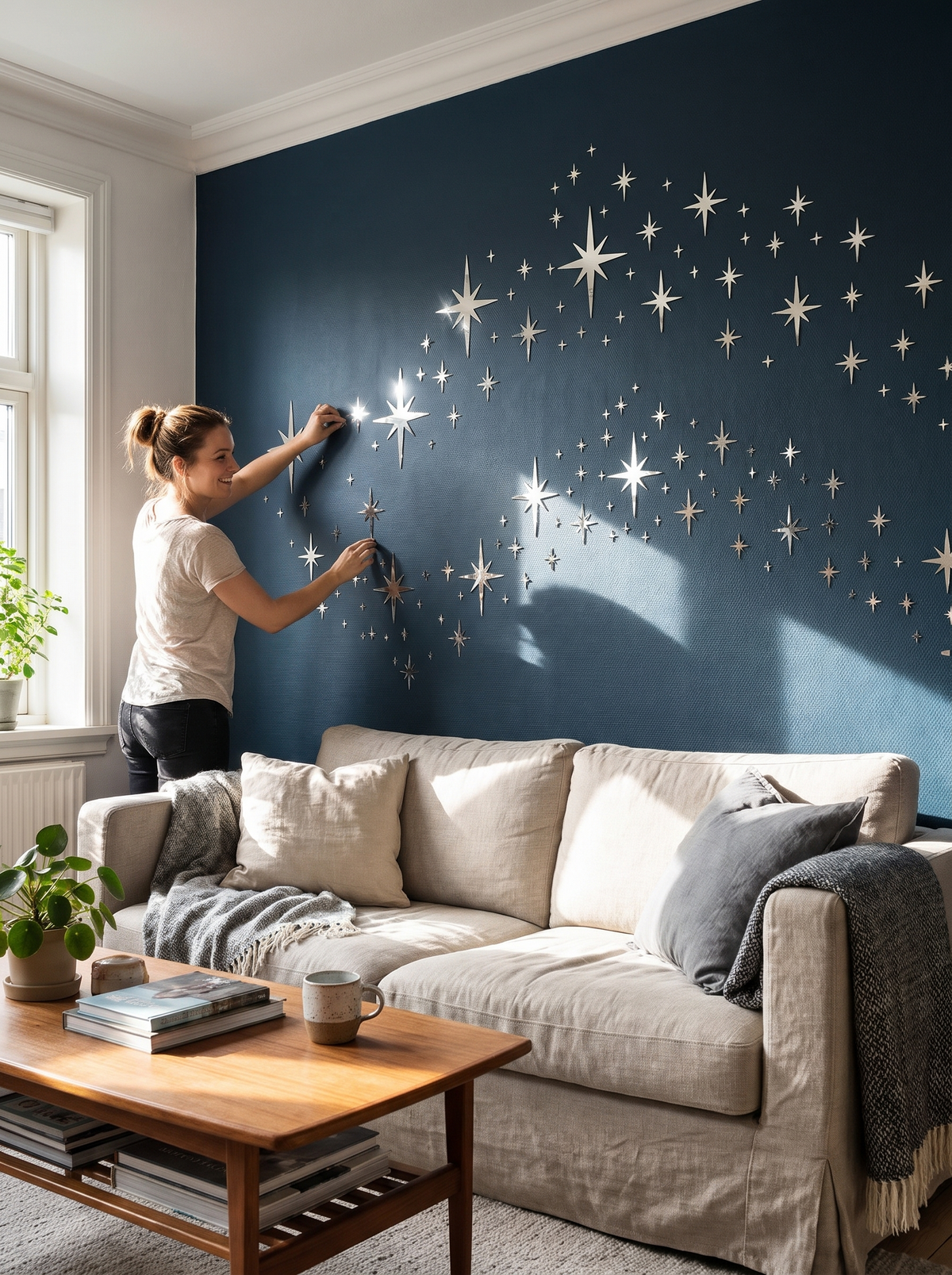 Kids room brightened with mirror star stickers