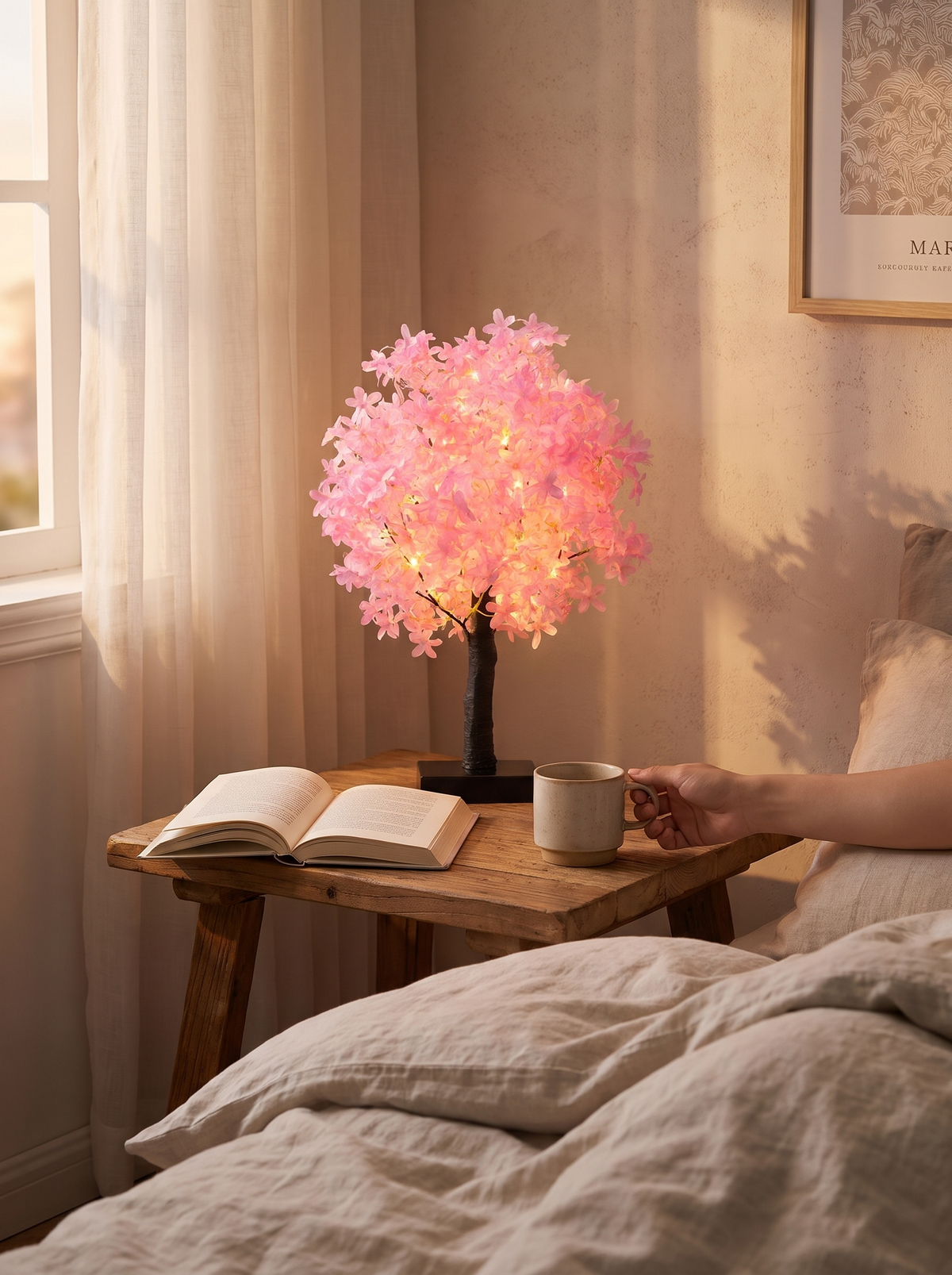 Cherry blossom tree lamp giving a warm calm light