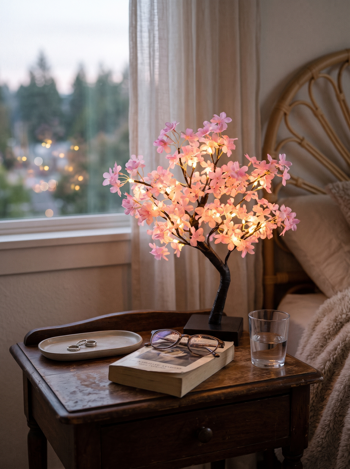 Blossom tree night lamp on a shelf