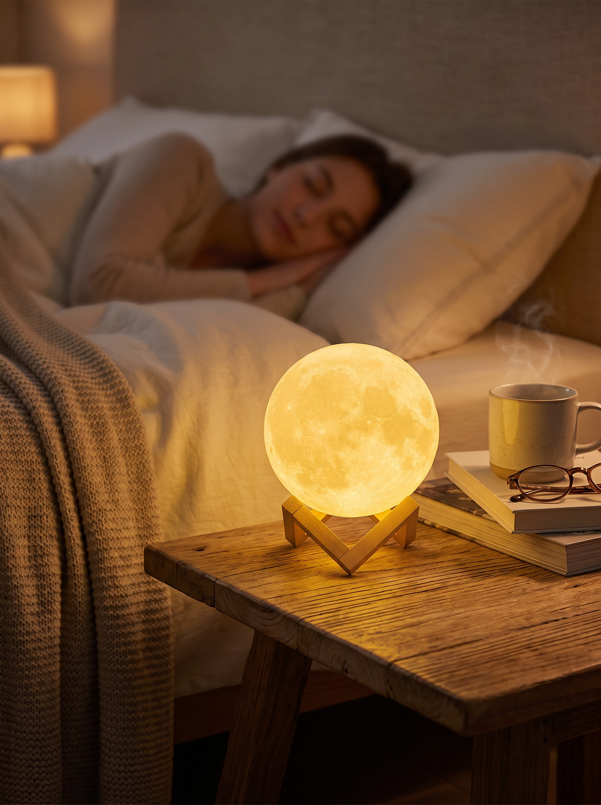 Battery moon lamp on a nightstand