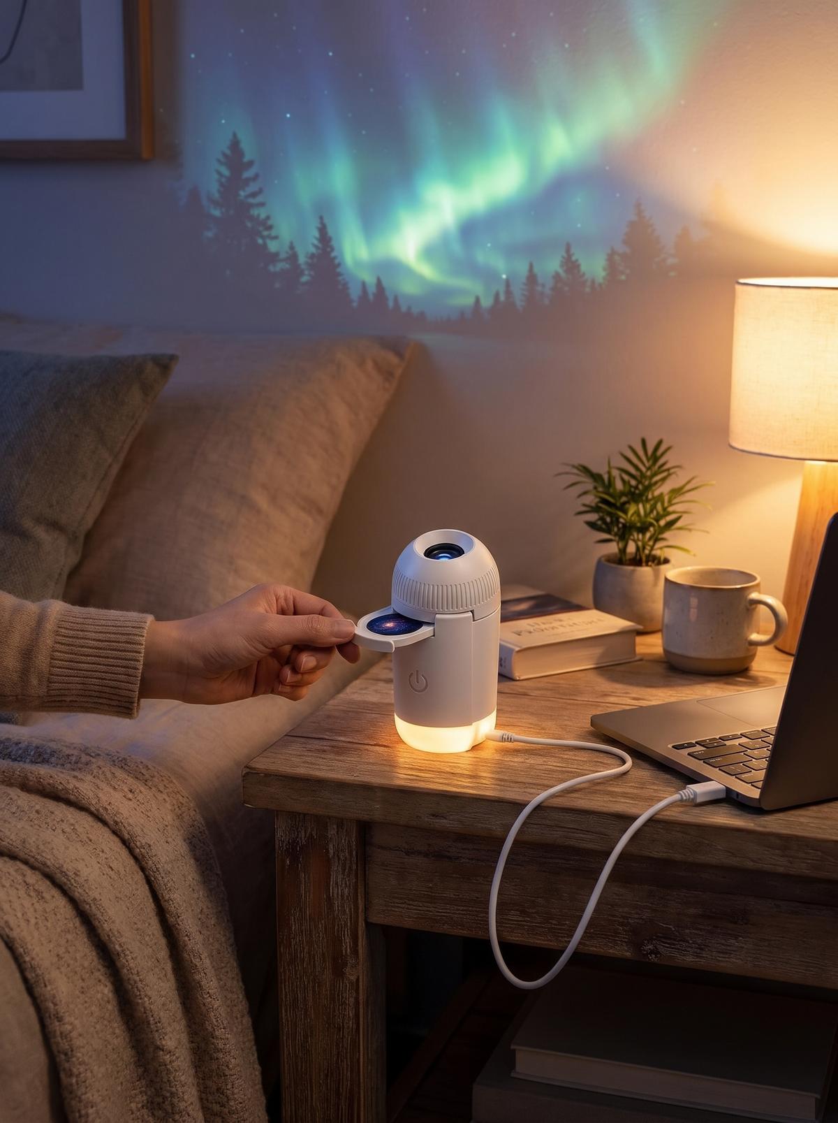Compact USB star projector plugged in