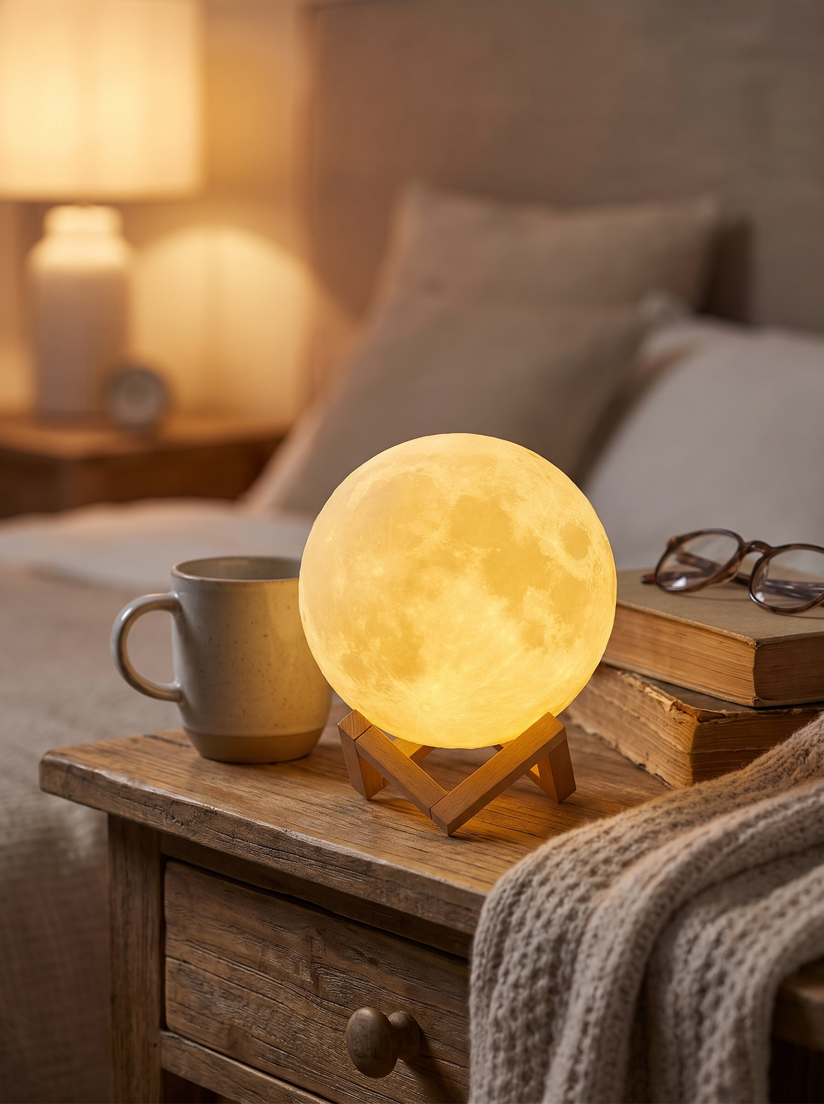 Close up of the moon lamp's lunar surface detail
