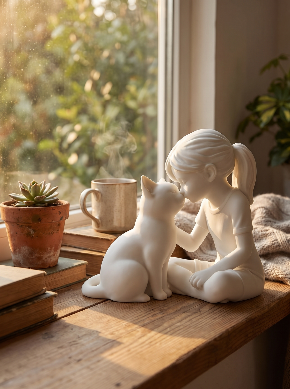Girl and cat figurine as a gift for cat lovers