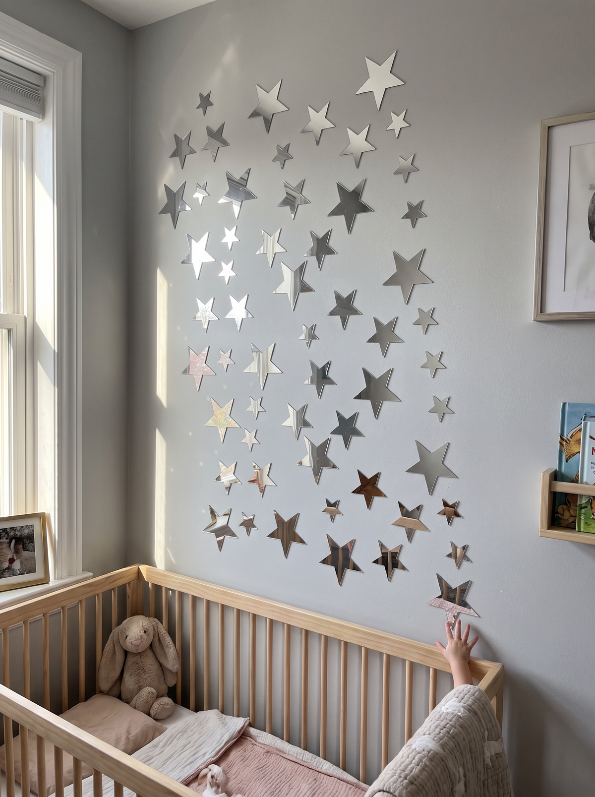Star mirror wall decals shimmering on a wall