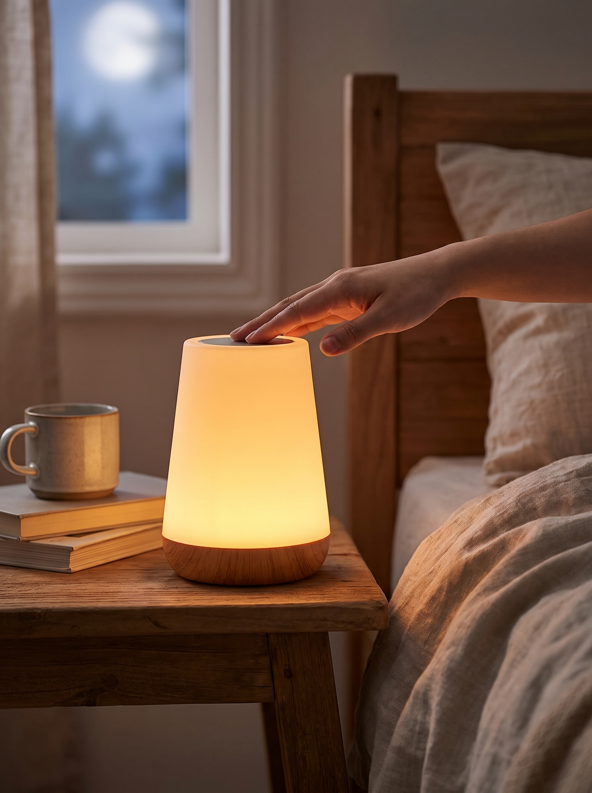 13 color touch bedside lamp on a nightstand