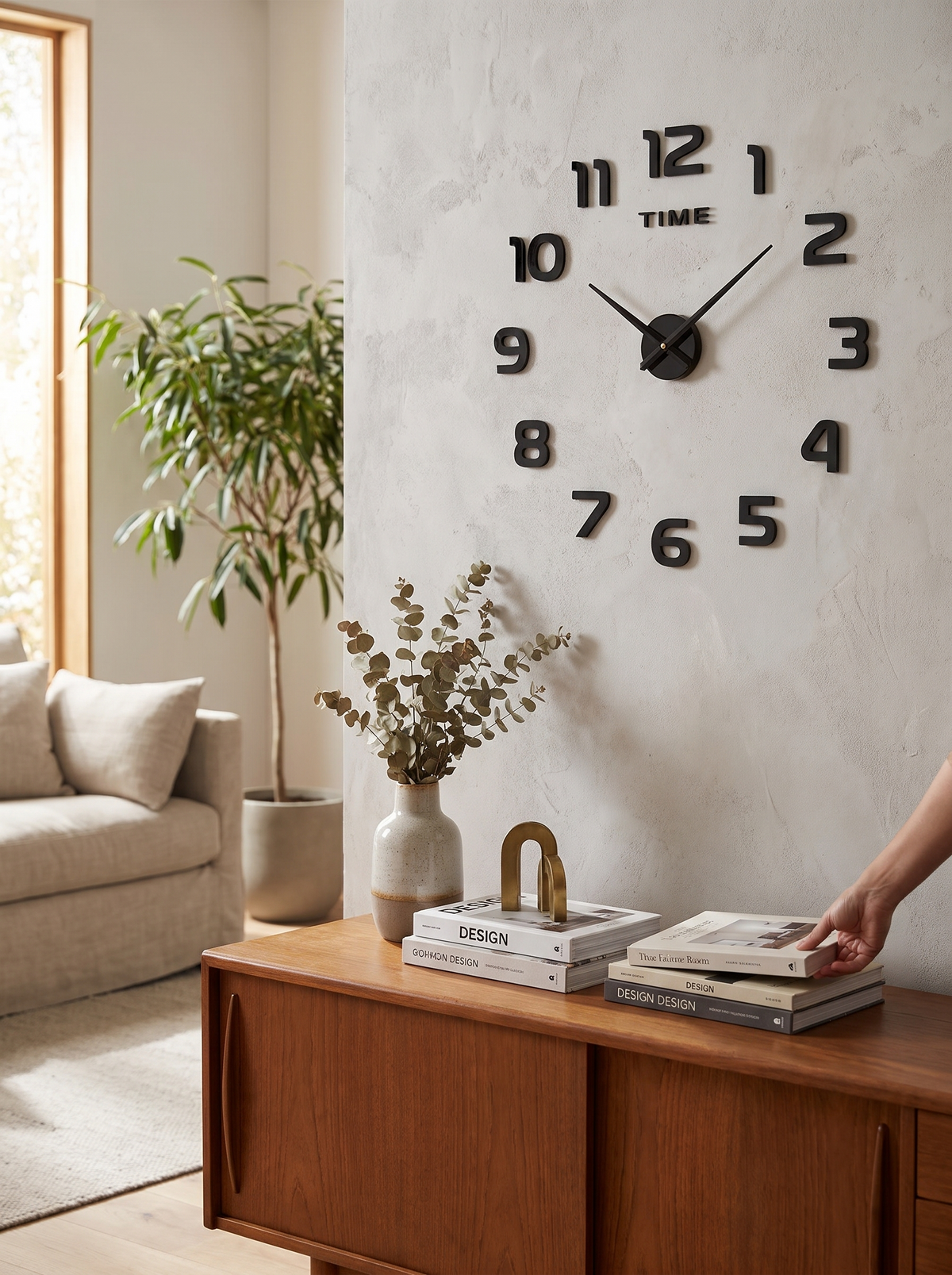 Modern DIY clock layout on a wall