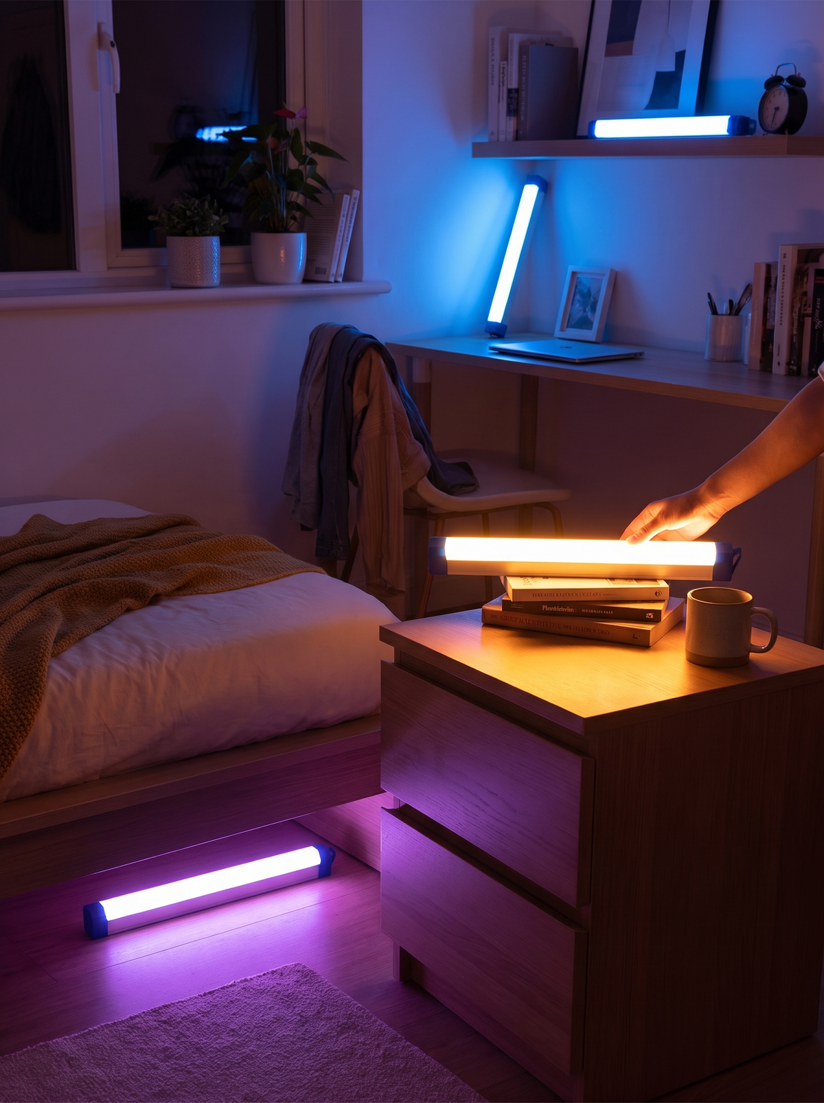 RGB mood light wand adding color to a room