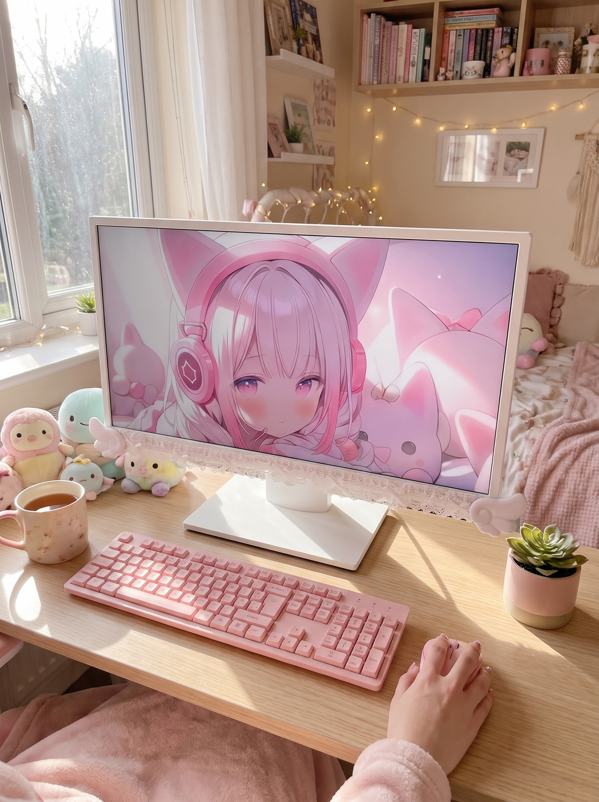 Lace bow frame decorating a computer monitor