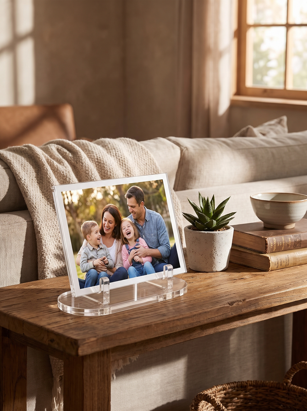Acrylic display easel holding a decorative plate