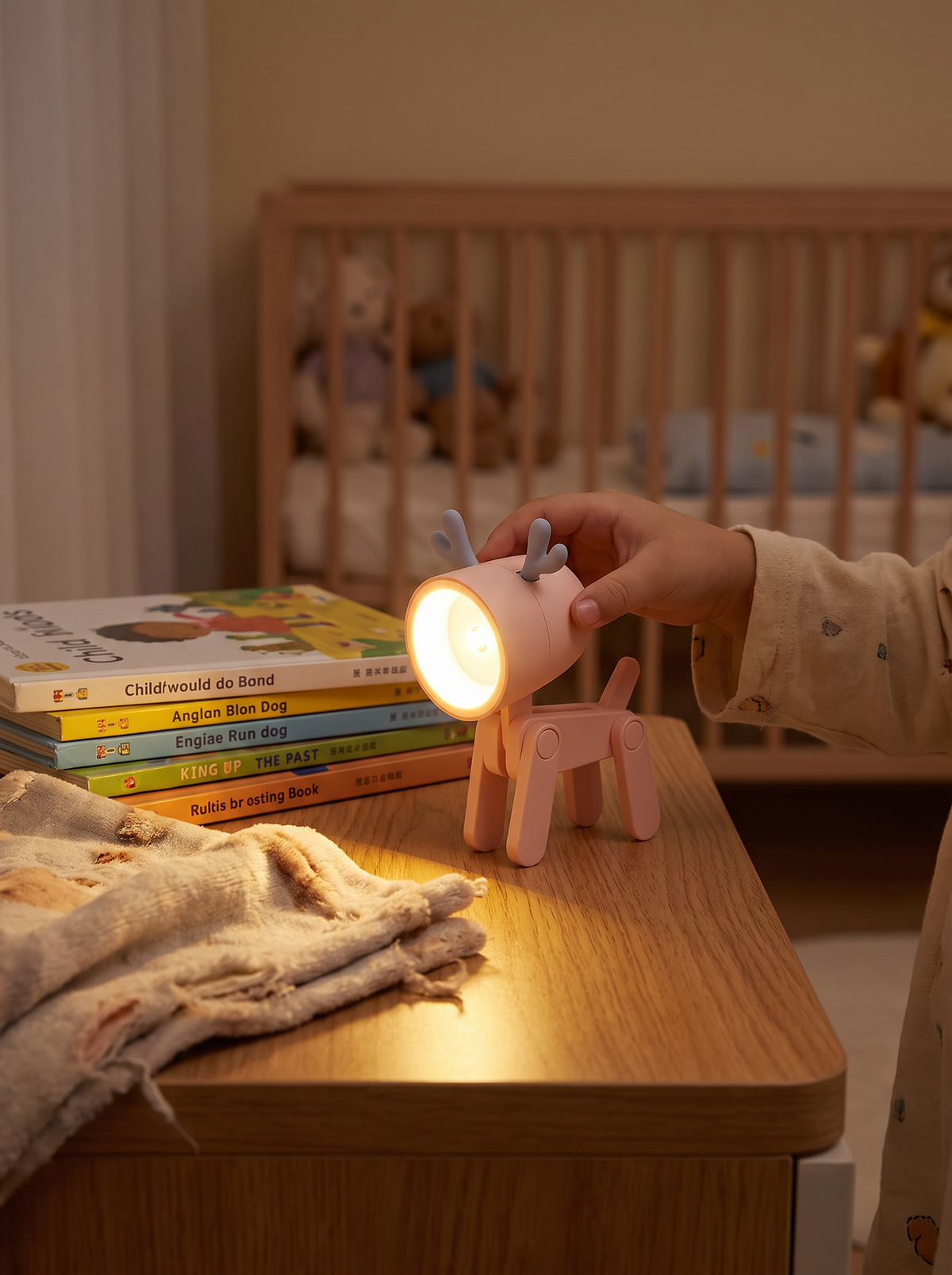 Folding dog mini desk lamp on a desk