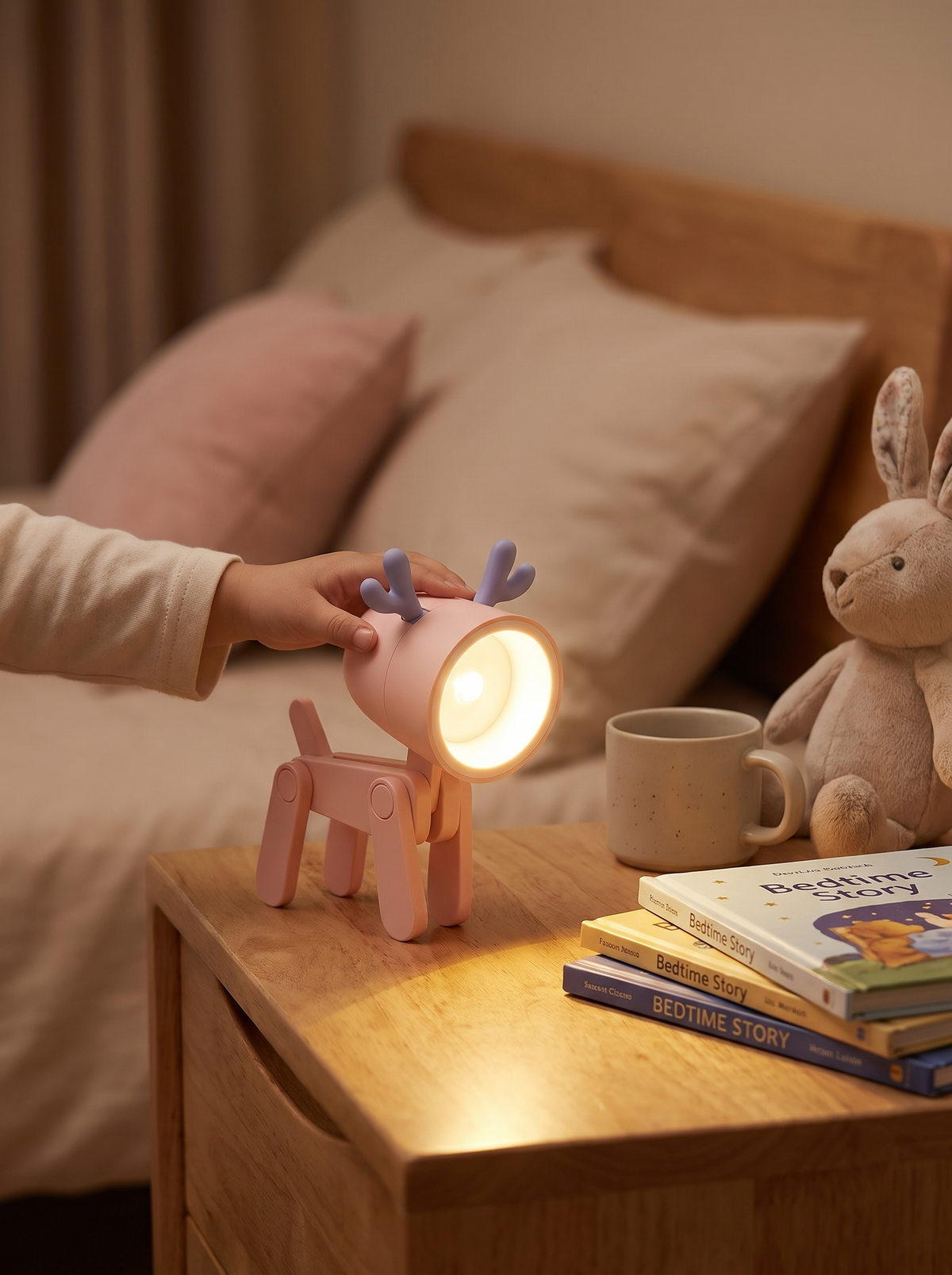 Tiny deer lamp on a nightstand
