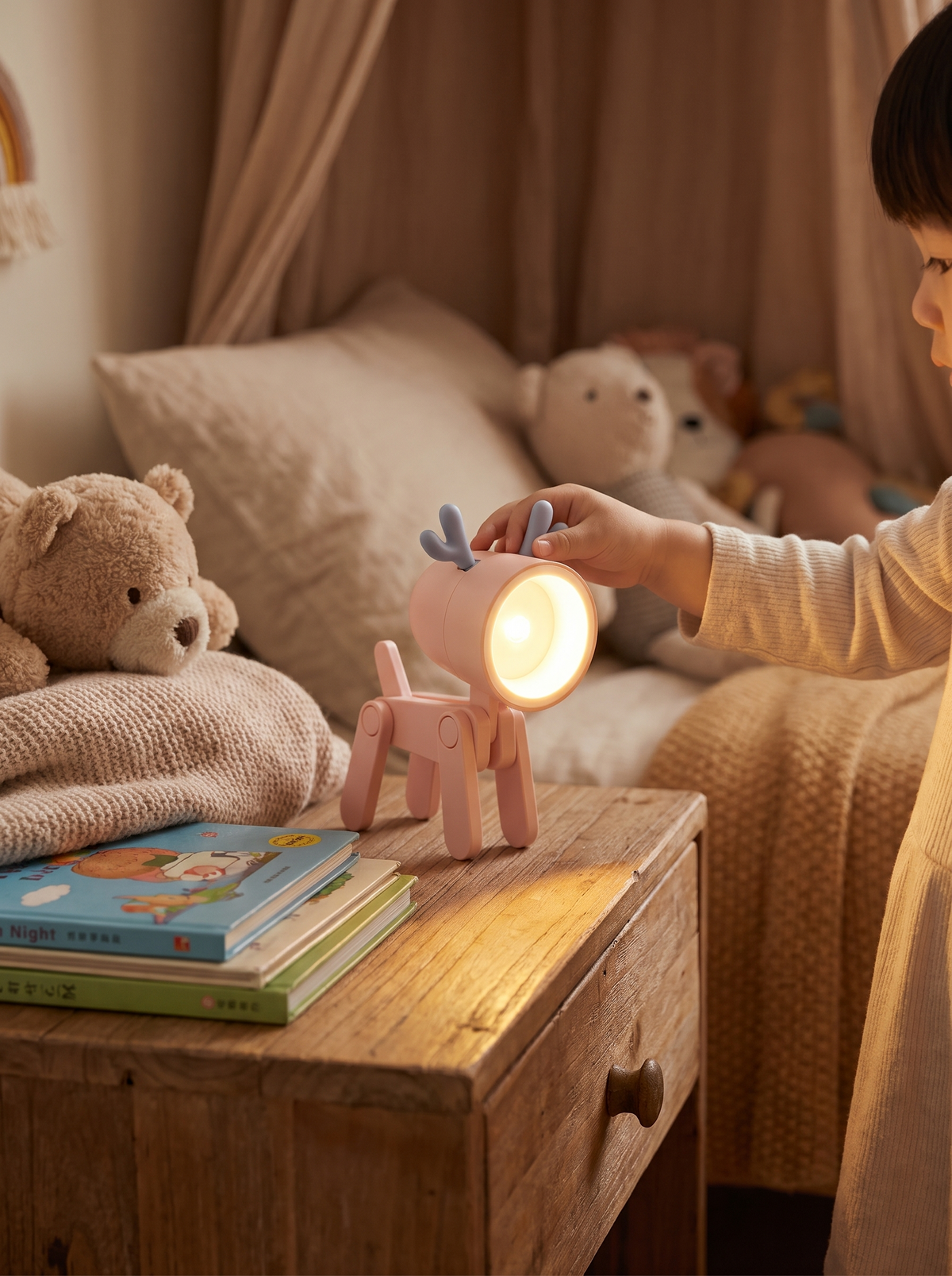 Folding animal lamp opened to a soft glow